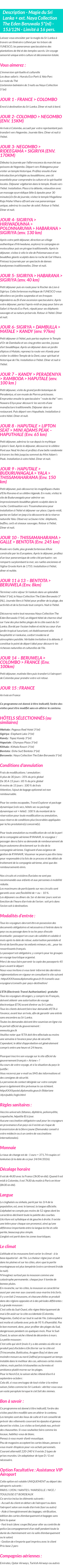 Détails du séjour