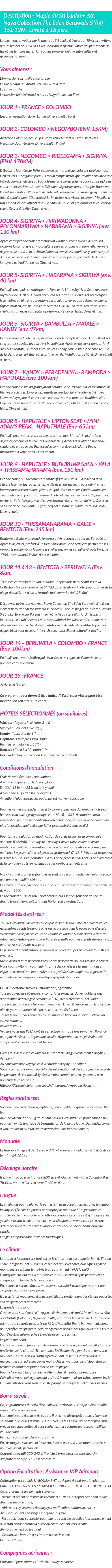 Détails du séjour