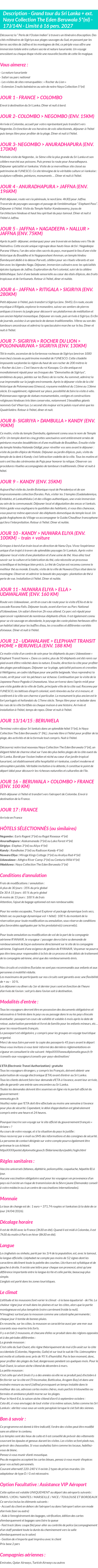Détails du séjour