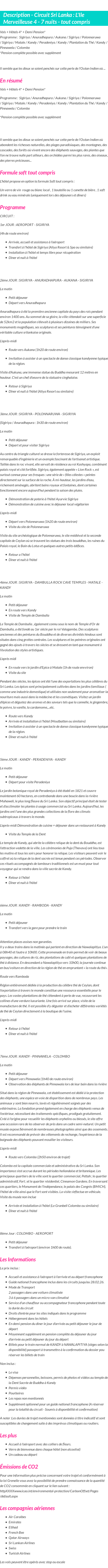 Détails du séjour