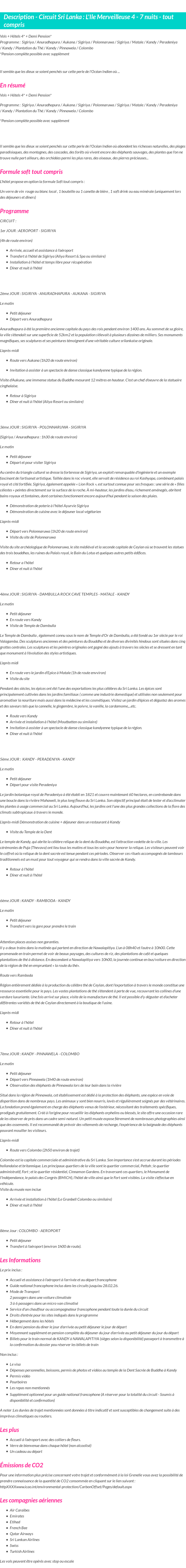 Détails du séjour
