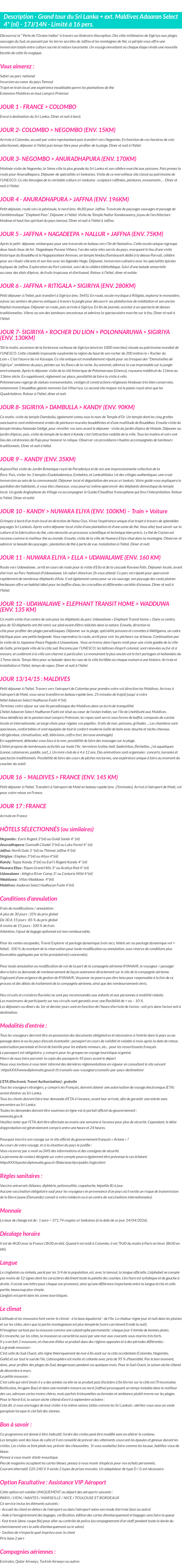 Détails du séjour
