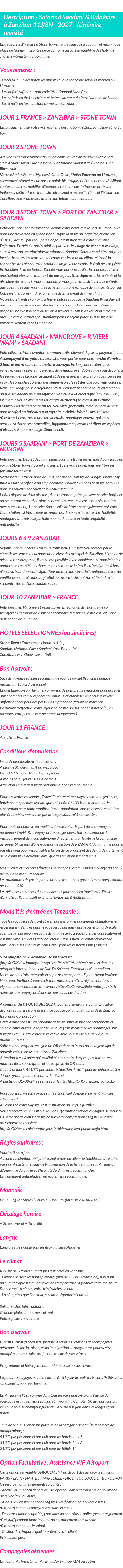Détails du séjour