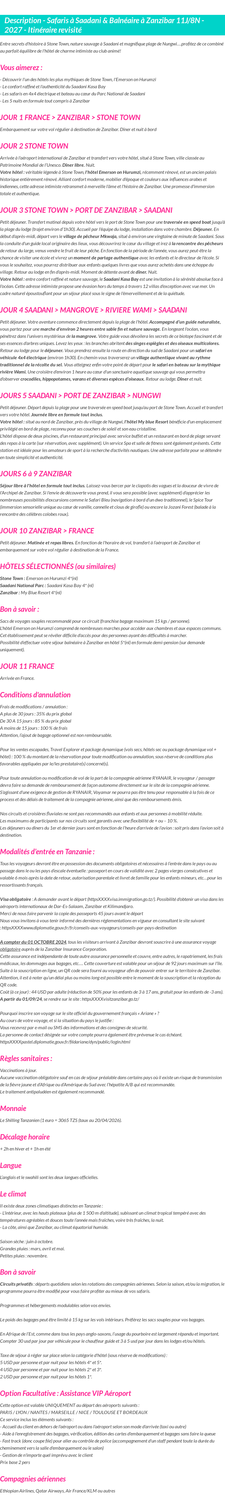 Détails du séjour