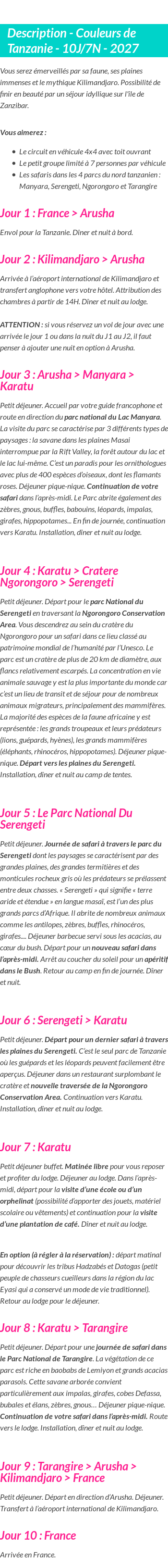 Détails du séjour