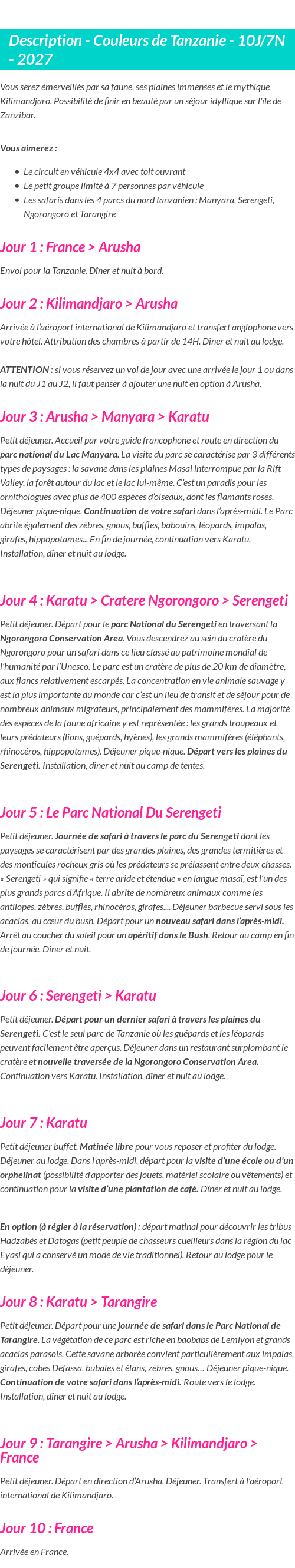 Détails du séjour