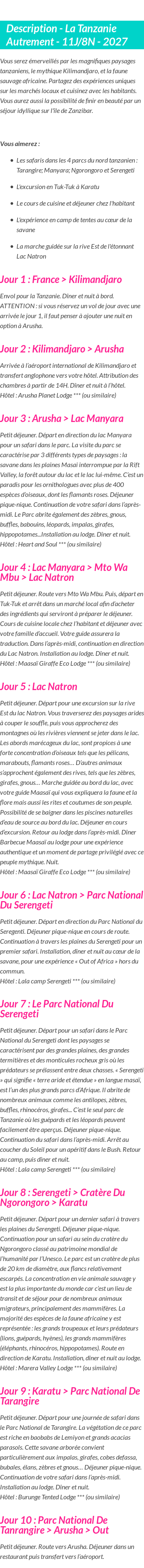Détails du séjour