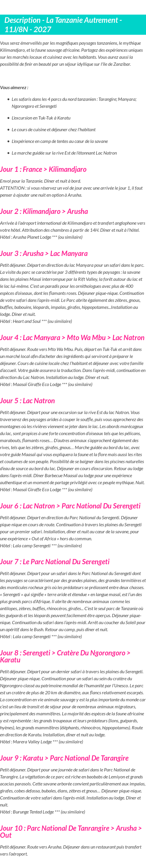 Détails du séjour