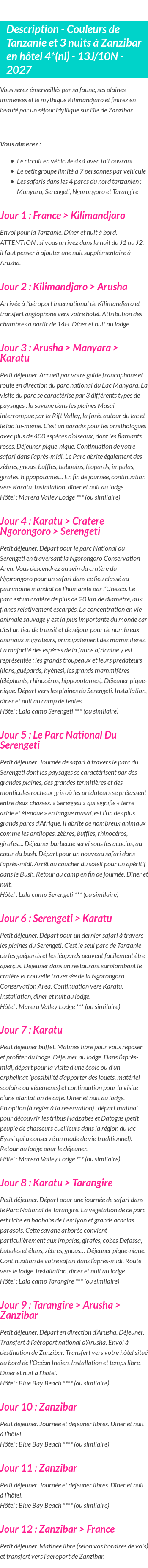 Détails du séjour