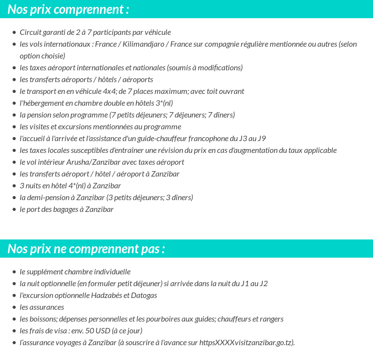 Conditions tarifaires