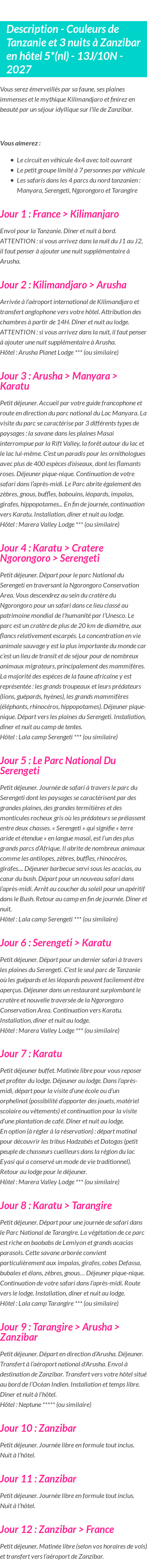 Détails du séjour