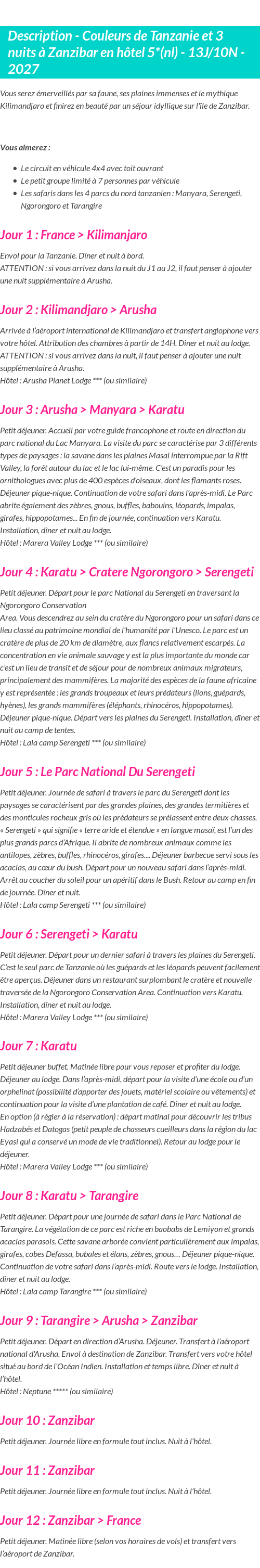 Détails du séjour