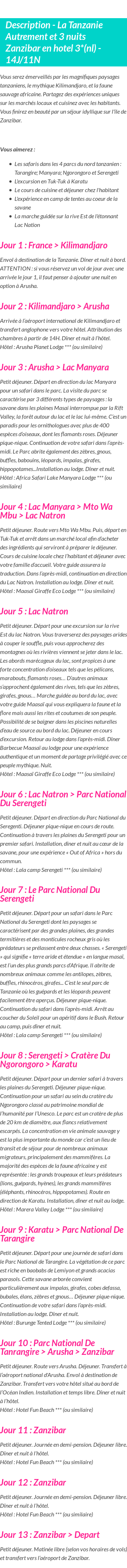 Détails du séjour