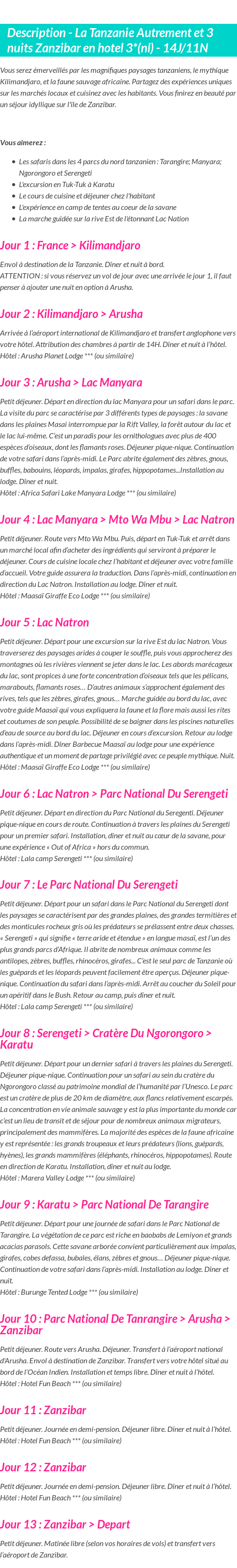 Détails du séjour