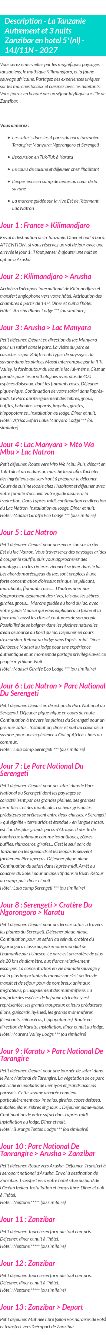 Détails du séjour
