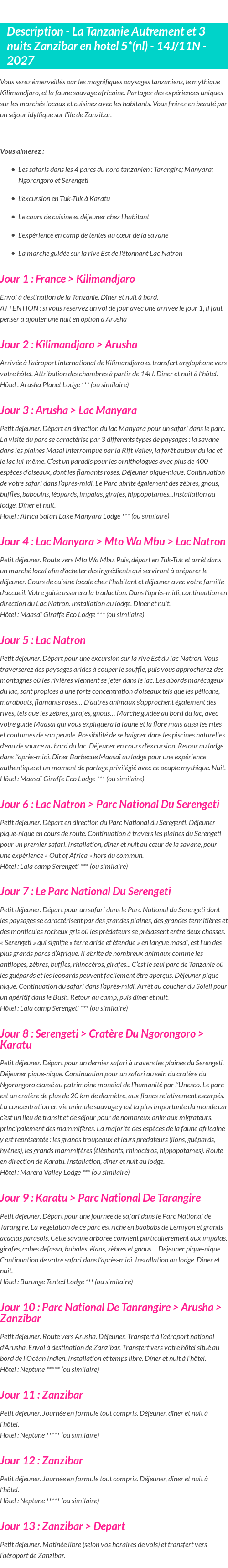 Détails du séjour