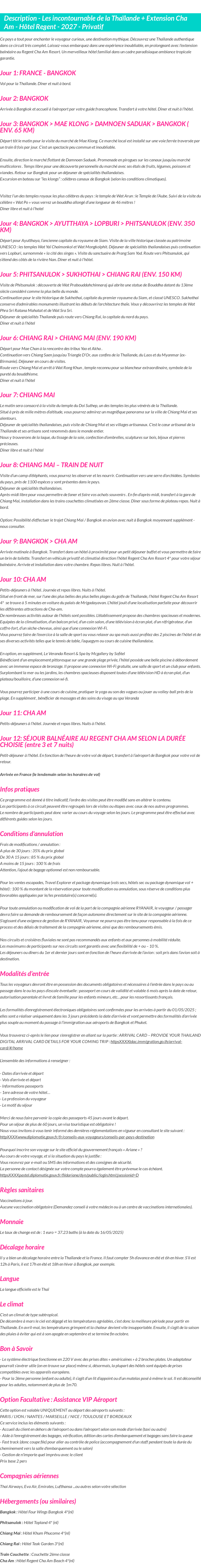 Détails du séjour
