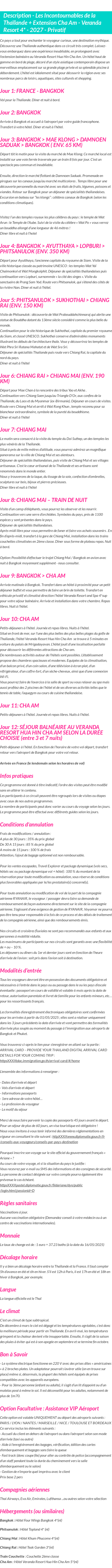 Détails du séjour
