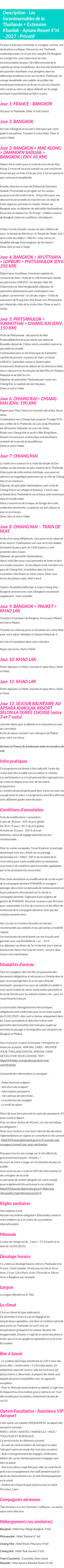 Détails du séjour
