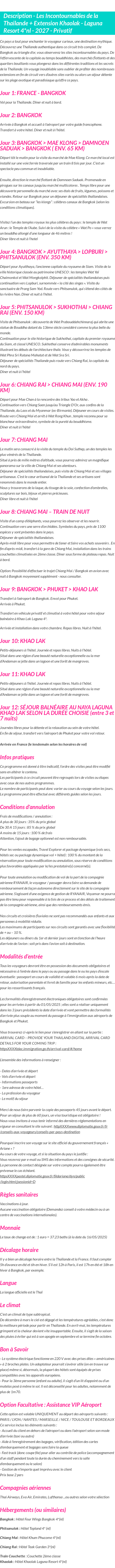 Détails du séjour