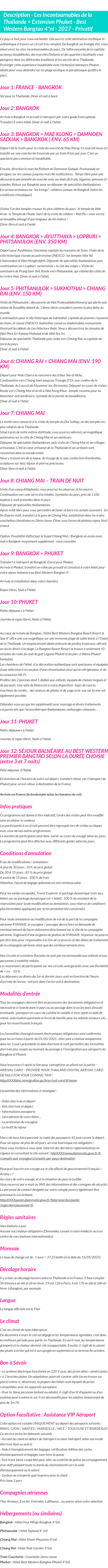 Détails du séjour