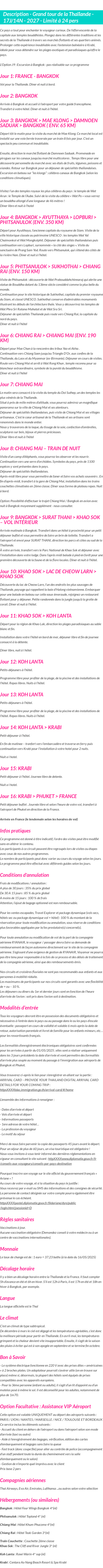 Détails du séjour