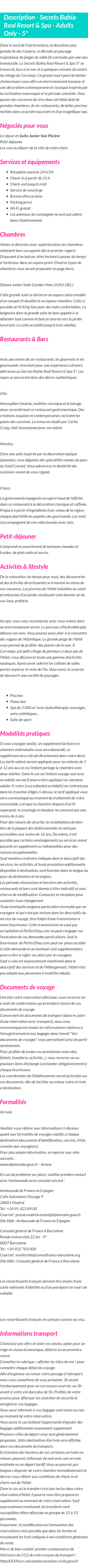 Détails du séjour