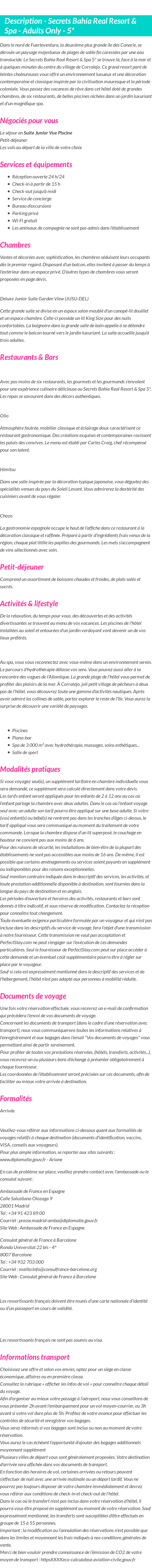 Détails du séjour