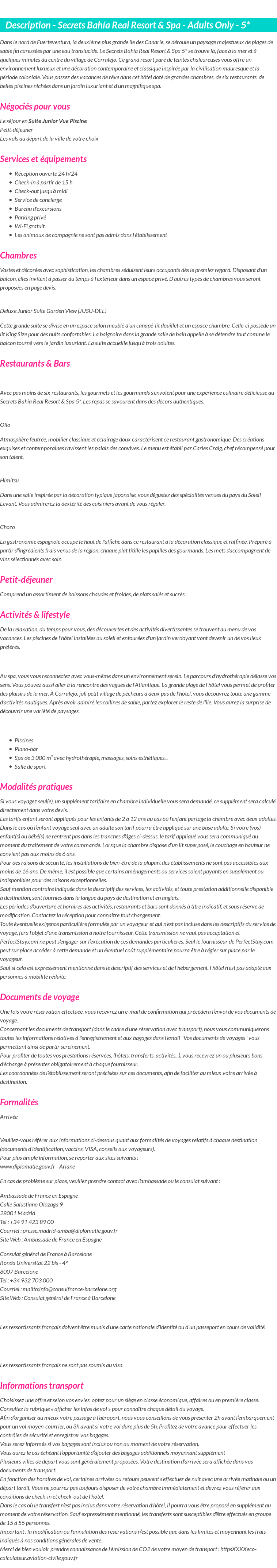 Détails du séjour