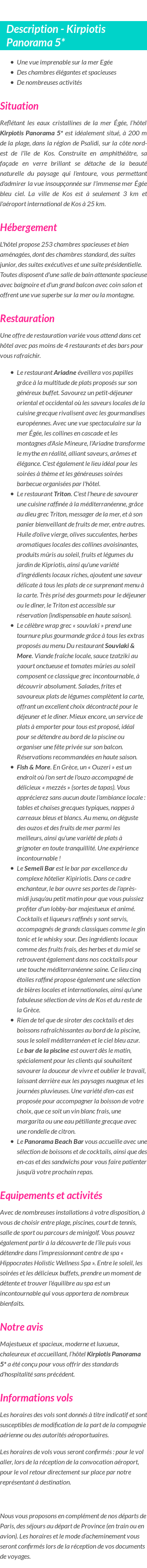 Détails du séjour