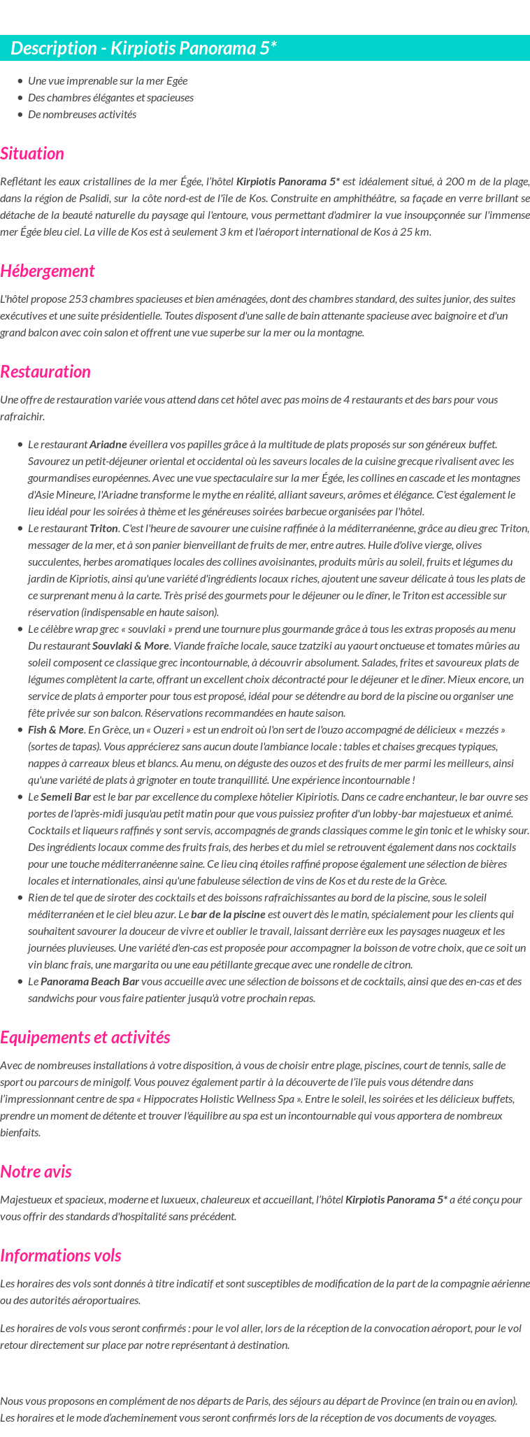 Détails du séjour
