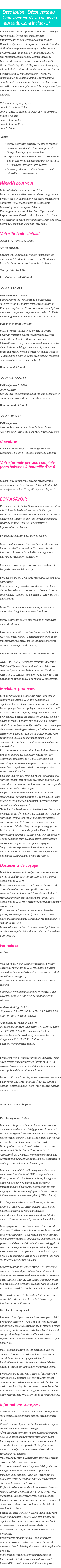 Détails du séjour