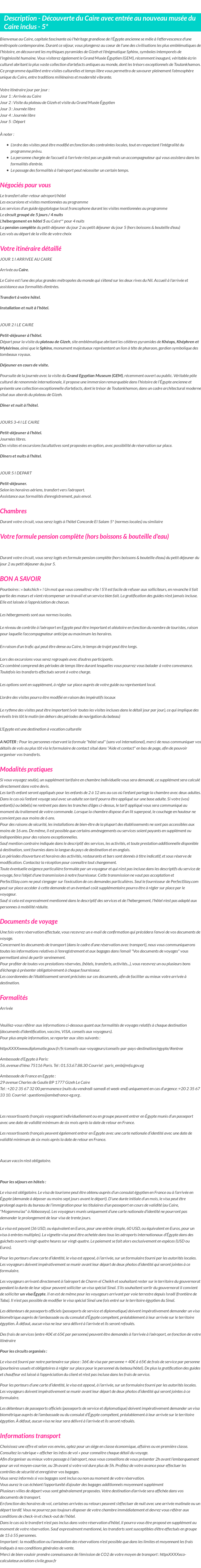 Détails du séjour