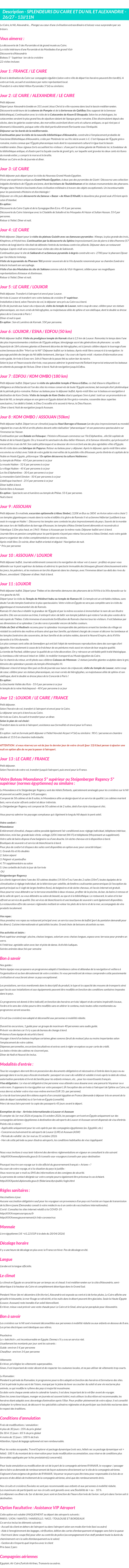 Détails du séjour