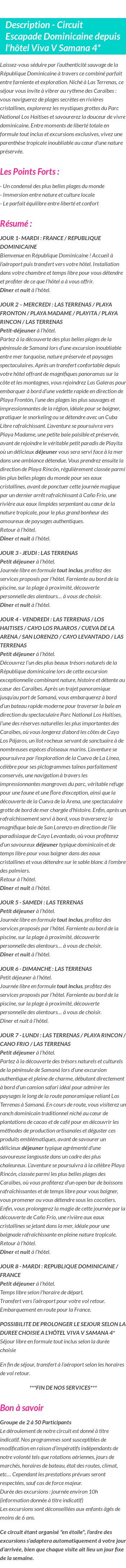 Détails du séjour