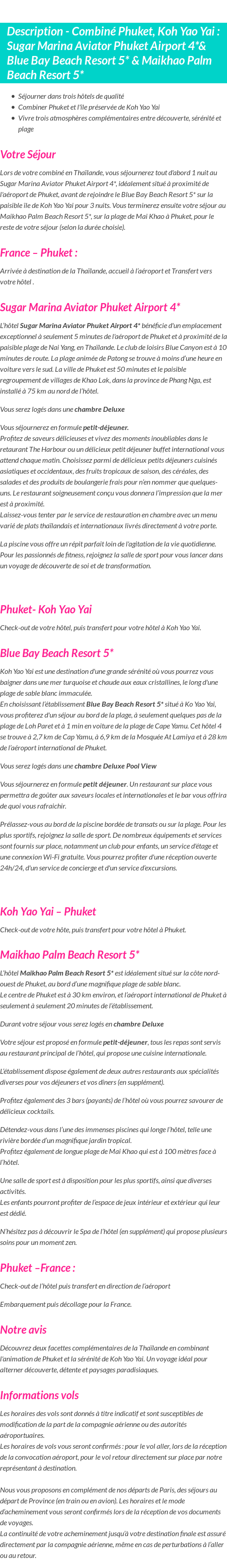 Détails du séjour