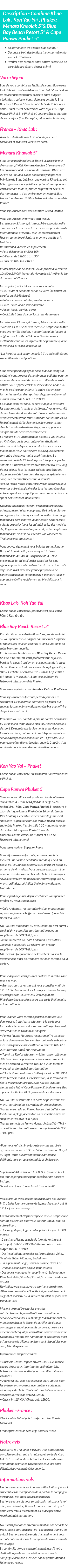 Détails du séjour