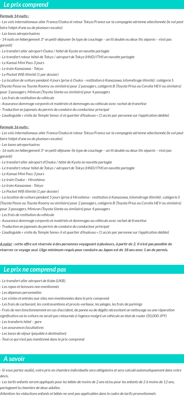 Conditions tarifaires