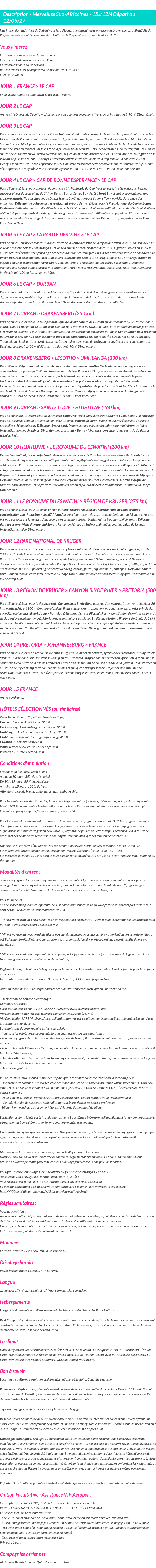 Détails du séjour
