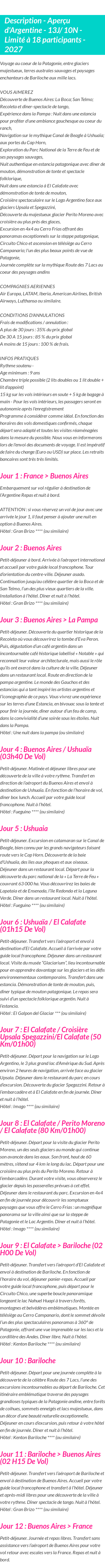 Détails du séjour