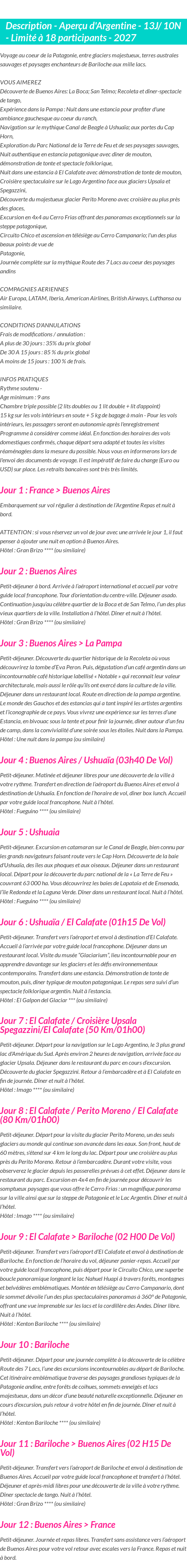 Détails du séjour