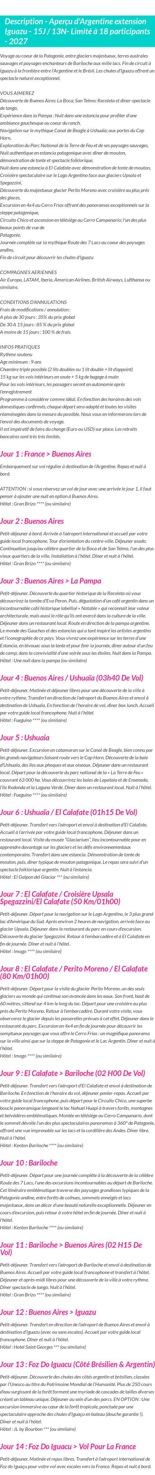 Détails du séjour