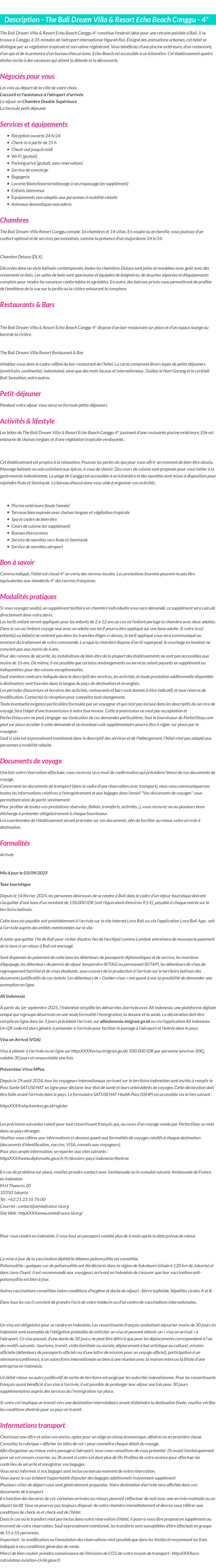 Détails du séjour