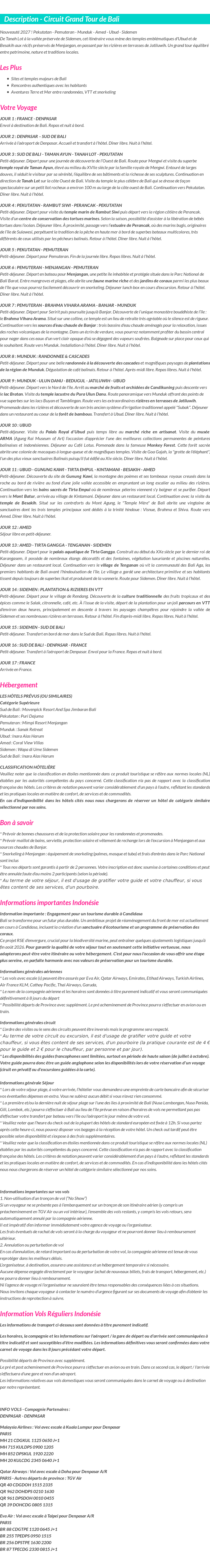 Détails du séjour