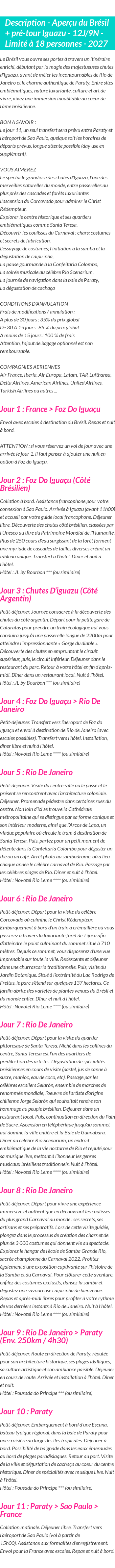 Détails du séjour