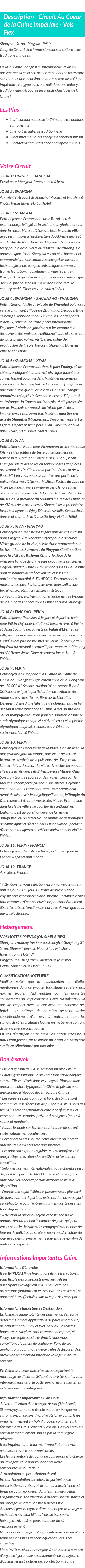 Détails du séjour