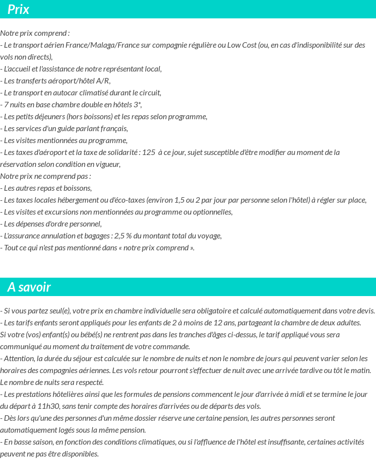 Conditions tarifaires