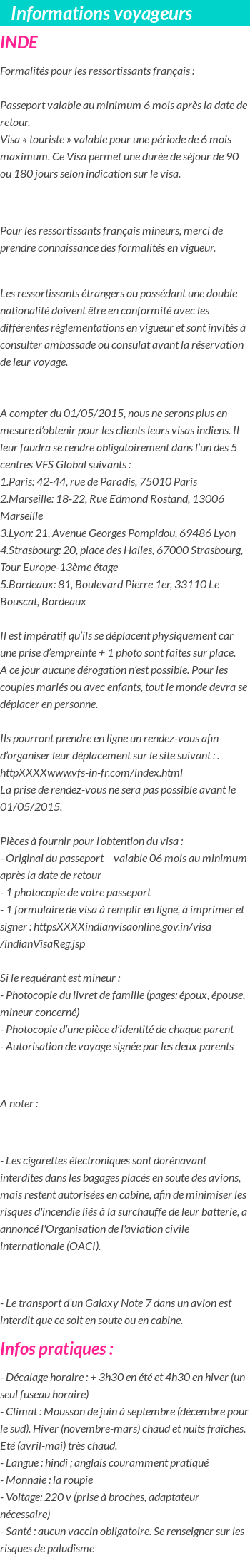 Formalités et infos voyageurs