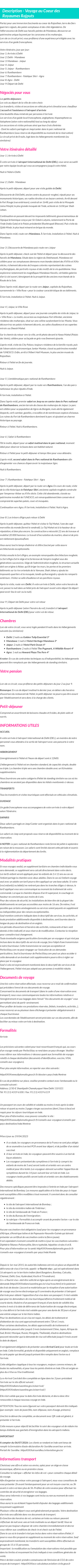 Détails du séjour