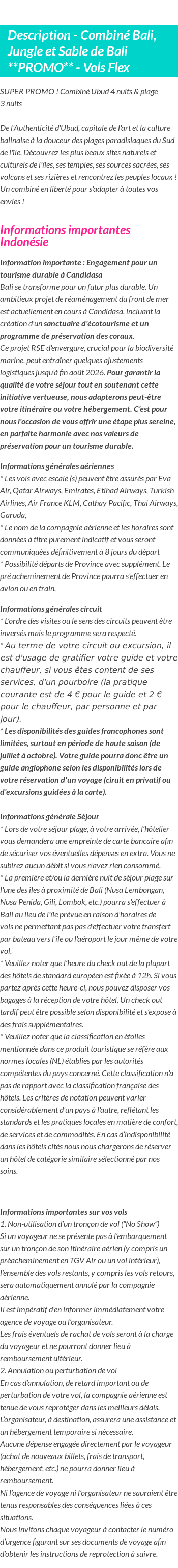 Détails du séjour